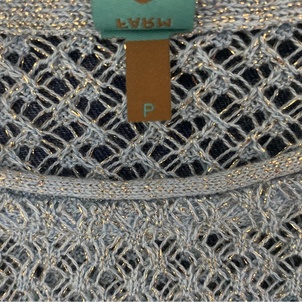 Farm Rio Open Knit Sweater P / US Size XS Blue Gold Metallic - Picture 10 of 12